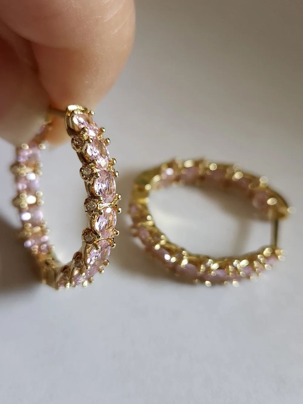 New 18K Gold Plated Double-sided Pink Sapphire Hoop Earrings for Women